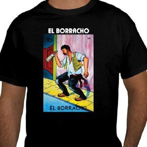 El Borracho Mexican Loteria Black T-Shirt